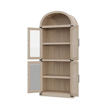 Bookcase with Doors Storage Cabinet with Open Display Shelf Display Bookshelf