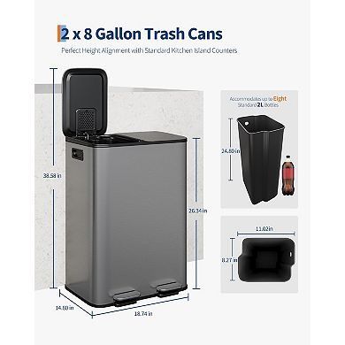 ANIXOL Double 8-Gallon/10.6-Gallon Step Trash Can