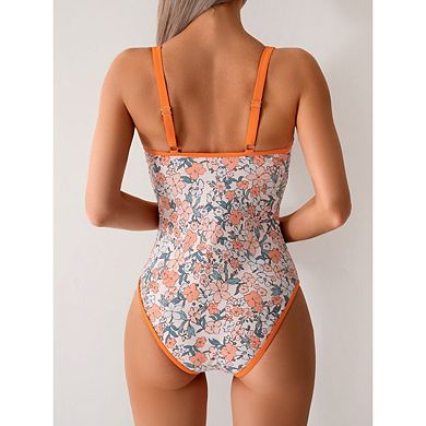 Womens One Piece Swimsuit Bikini Printed V-Neck Bathing Suit Slim Fit Swimsuits