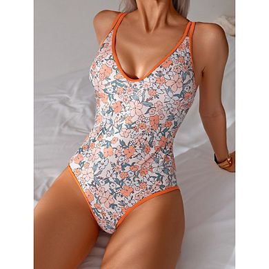 Womens One Piece Swimsuit Bikini Printed V-Neck Bathing Suit Slim Fit Swimsuits