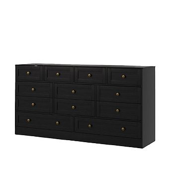 12 Drawer Wooden Dresser Chest for Bedroom and TV Storage
