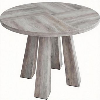 Round Farmhouse Dining Table for 6 with Sturdy Pedestal Base