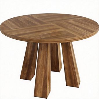 Round Farmhouse Dining Table for 6 with Sturdy Pedestal Base