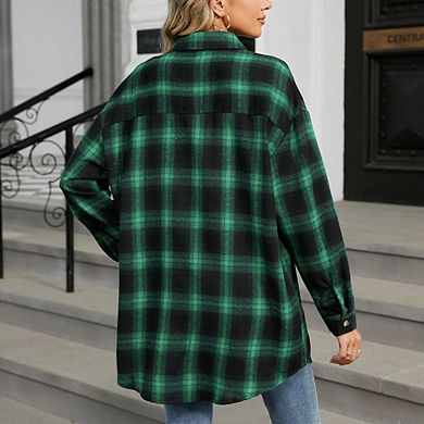 Women's English Plaid Brushed Shirt Loose Casual Retro Versatile Long Sleeve Blouse