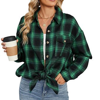 Women's English Plaid Brushed Shirt Loose Casual Retro Versatile Long Sleeve Blouse