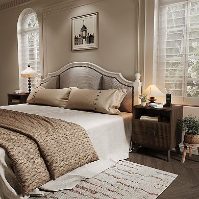 ANIXOL Fluted Nightstand with Charging Station, Available in Oak Ash, Walnut Color