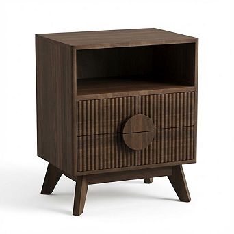 ANIXOL Fluted Nightstand with Charging Station, Available in Oak Ash, Walnut Color