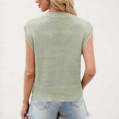 Women's Summer Casual V-Neck Knit Vest Loose Comfortable Minimalist Versatile Daily Pullover Top
