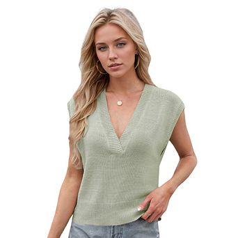 Women's Summer Casual V-Neck Knit Vest Loose Comfortable Minimalist Versatile Daily Pullover Top