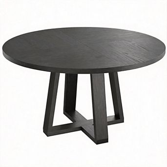 Round Farmhouse Dining Table with Wood Cross Pedestal Base for Dining Room or Living Room