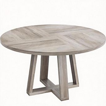 Round Farmhouse Dining Table with Wood Cross Pedestal Base for Dining Room or Living Room