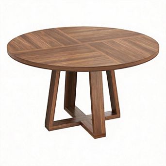 Round Farmhouse Dining Table with Wood Cross Pedestal Base for Dining Room or Living Room