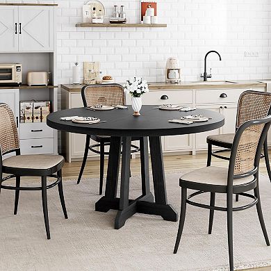 Round Dining Table for 4-6, Dining Room Table with Wooden Pedestal Base, Circle Kitchen Tables