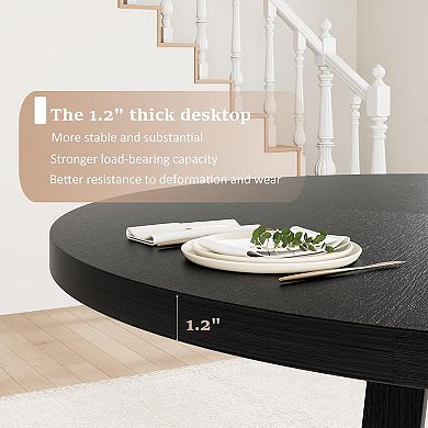 Round Dining Table for 4-6, Dining Room Table with Wooden Pedestal Base, Circle Kitchen Tables