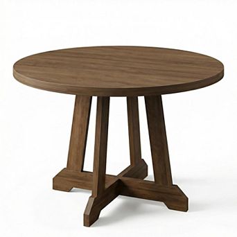 Round Dining Table for 4-6, Dining Room Table with Wooden Pedestal Base, Circle Kitchen Tables