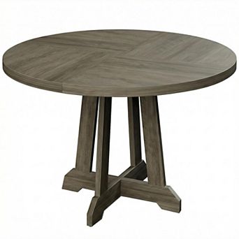 Round Dining Table for 4-6, Dining Room Table with Wooden Pedestal Base, Circle Kitchen Tables