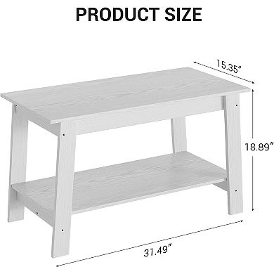 Rustic Coffee Table with Open Storage Shelf, 2-Tier Wood Living Room Table for Home Office & Bedroom