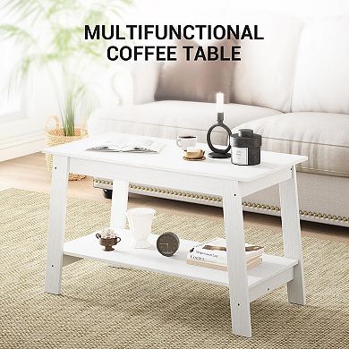 Rustic Coffee Table with Open Storage Shelf, 2-Tier Wood Living Room Table for Home Office & Bedroom