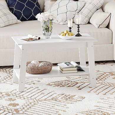 Rustic Coffee Table with Open Storage Shelf, 2-Tier Wood Living Room Table for Home Office & Bedroom