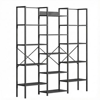 Triple Column Bookshelf Tall Display Shelves with Open Shelving Unit Heavy Duty Multi-Layer