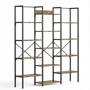 Triple Column Bookshelf Tall Display Shelves with Open Shelving Unit Heavy Duty Multi-Layer