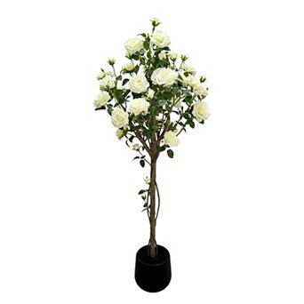 Artificial Tree with Plastic Trunk and Silk Flowers, Faux Plant for Indoor Decor, Living Room