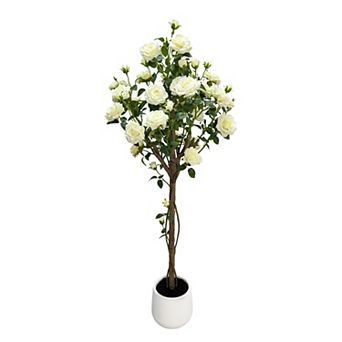 Artificial Tree with Plastic Trunk and Silk Flowers, Faux Plant for Indoor Decor, Living Room