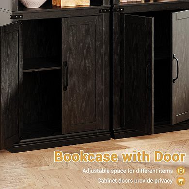Bookcase Farmhouse Wood Bookshelves with Open Shelves and Doors Vintage Display Cabinet