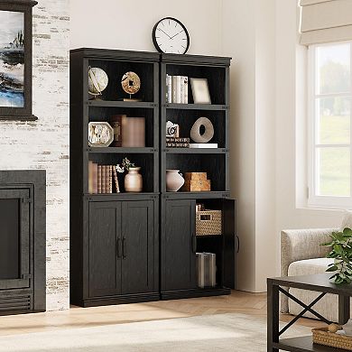 Bookcase Farmhouse Wood Bookshelves with Open Shelves and Doors Vintage Display Cabinet
