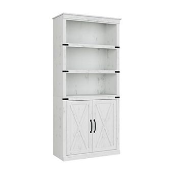 Bookcase Farmhouse Wood Bookshelves with Open Shelves and Doors Vintage Display Cabinet