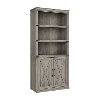Bookcase Farmhouse Wood Bookshelves with Open Shelves and Doors Vintage Display Cabinet