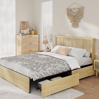 ANIXOL Rattan Bed Frame with LED Headboard