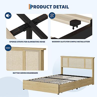 ANIXOL Rattan Bed Frame with LED Headboard