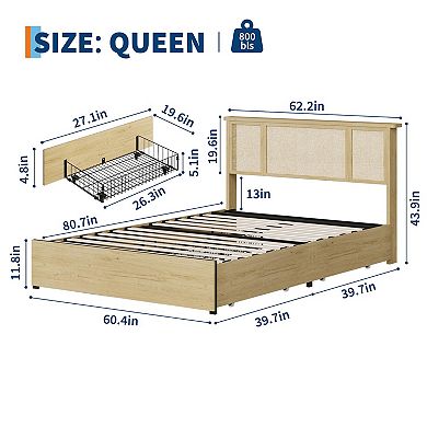 ANIXOL Rattan Bed Frame with LED Headboard