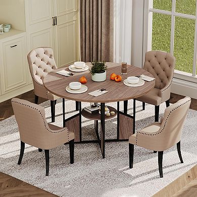 Round Dining Table for 6 with Adjustable Feet & Metal Pedestal Base