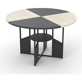Round Dining Table for 6 with Adjustable Feet & Metal Pedestal Base