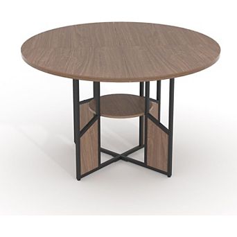 Round Dining Table for 6 with Adjustable Feet & Metal Pedestal Base
