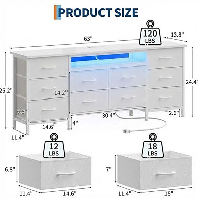ANIXOL 63" Dresser with 10 Drawers and Power