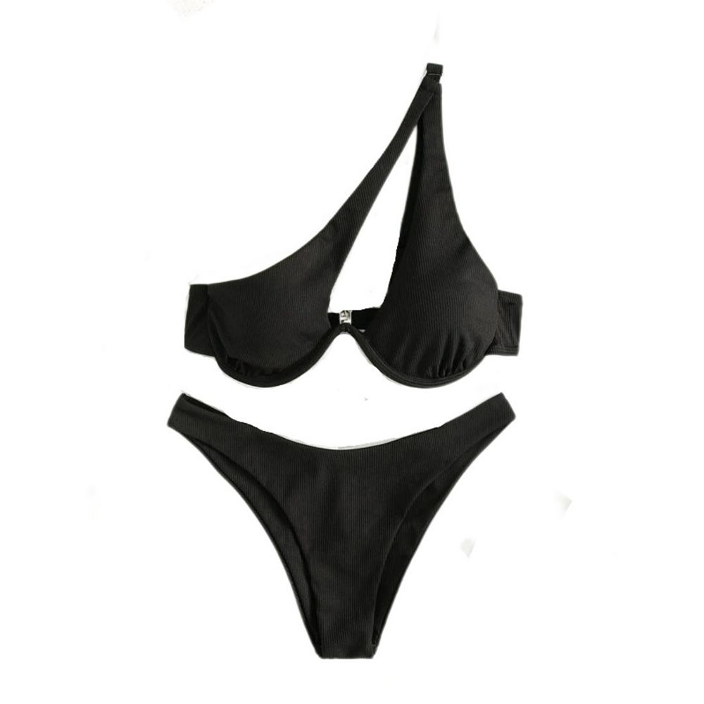 Women's Cutout One Shoulder Bikini Sets Underwire Push Up Two Piece ...