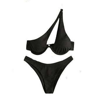 Women's Cutout One Shoulder Bikini Sets Underwire Push Up Two Piece Bathing Swimsuits