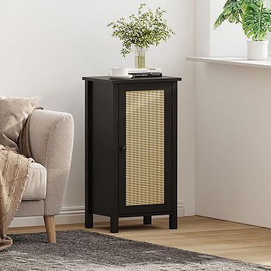 ANIXOL Farmhouse Rattan Nightstand with Drawer, Wood Storage End Table with Sturdy Legs