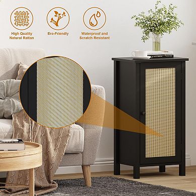 ANIXOL Farmhouse Rattan Nightstand with Drawer, Wood Storage End Table with Sturdy Legs