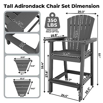 ANIXOL Outdoor Poly Adirondack Barstools With Connecting Tray Set of 2