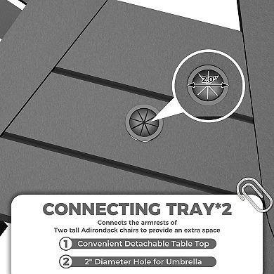 ANIXOL Outdoor Poly Adirondack Barstools With Connecting Tray Set of 2