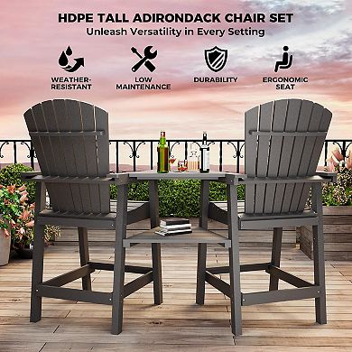 ANIXOL Outdoor Poly Adirondack Barstools With Connecting Tray Set of 2