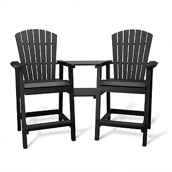 ANIXOL Outdoor Poly Adirondack Barstools With Connecting Tray Set of 2