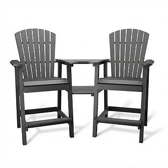 ANIXOL Outdoor Poly Adirondack Barstools With Connecting Tray Set of 2