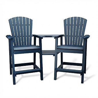 ANIXOL Outdoor Poly Adirondack Barstools With Connecting Tray Set of 2