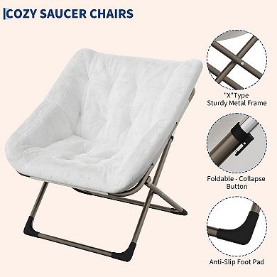 ANIXOL Foldable Saucer Chair with Metal Frame, Plush Cushion, Cozy Lounge Seating