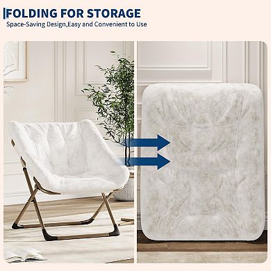 ANIXOL Foldable Saucer Chair with Metal Frame, Plush Cushion, Cozy Lounge Seating